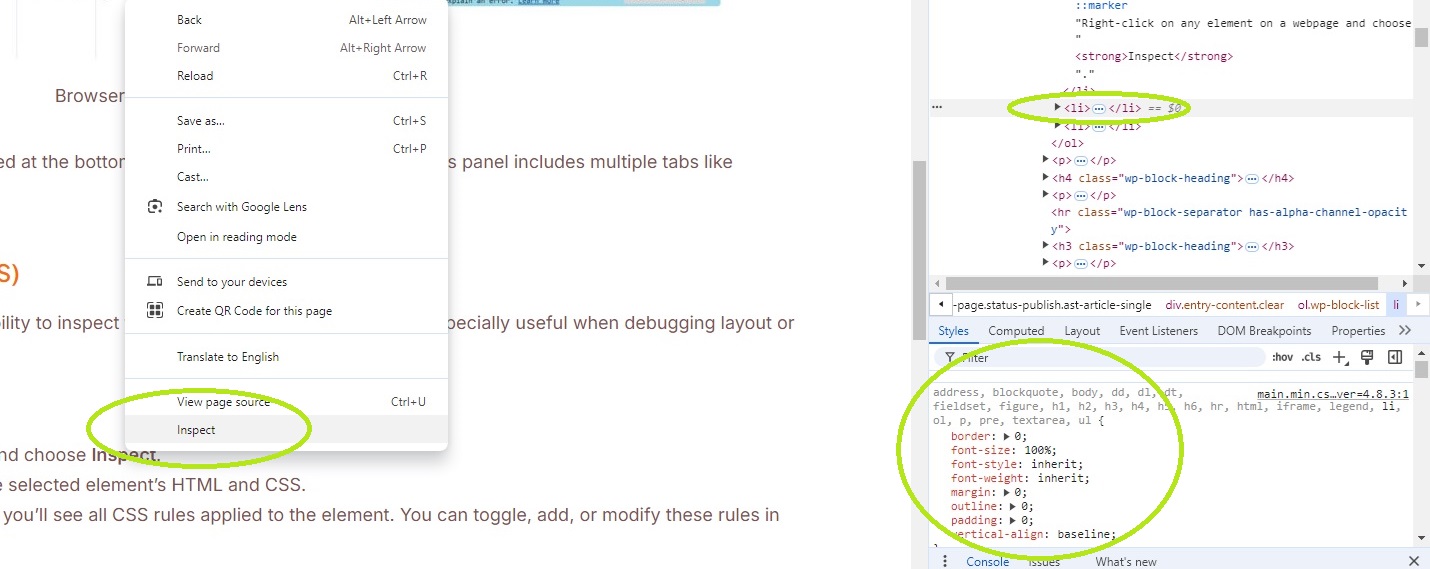 Browser dev tools tutorial html-tools.net